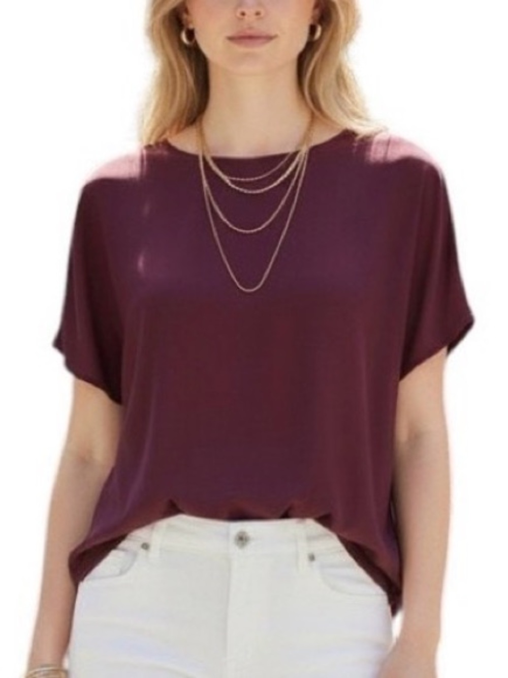 ❤️ Quince Silk Split Hem Blouse Wine Tasting Burgundy Red